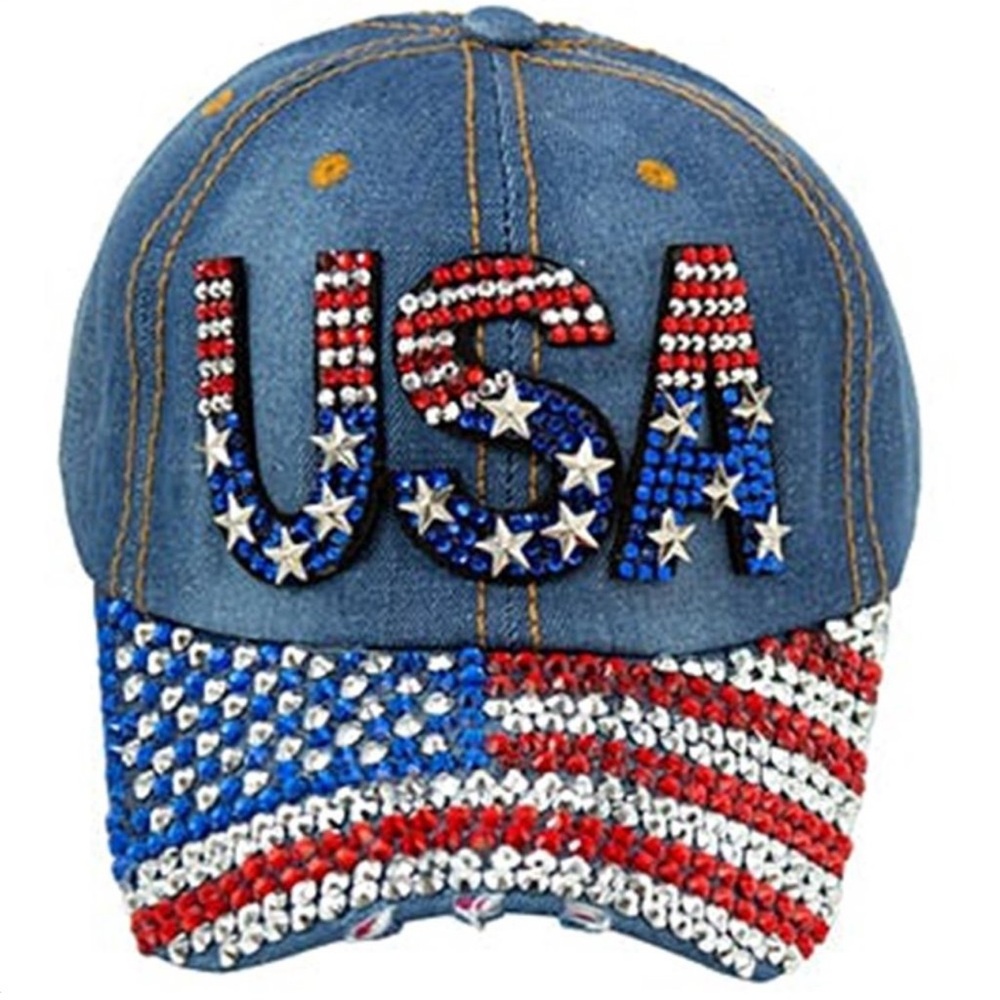 USA PATRIOTIC BLING DENIM BASEBALL CAP NWT